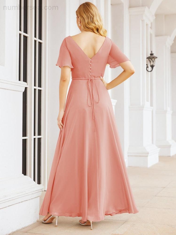 Numbersea Formal Prom Gowns for Mother of The Bride Short Sleeves Bridesmaid Dress 28049-numbersea