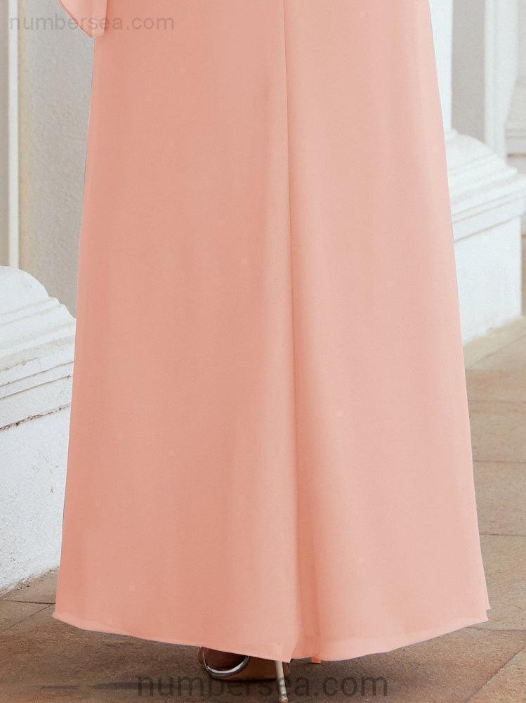 Numbersea Formal Party Gown Dress Long Chiffon Mother Of The Bride Dresses With Ruffle Cape 28026