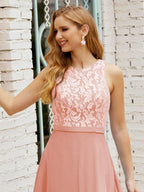 Lace Bridesmaid Dress Floor Length Evening Gowns with Pockets 28017-numbersea