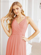 Numbersea Spaghetti Strap Bridesmaid Dresses V-Neck Long A-Line Formal Prom Gowns 28063-numbersea