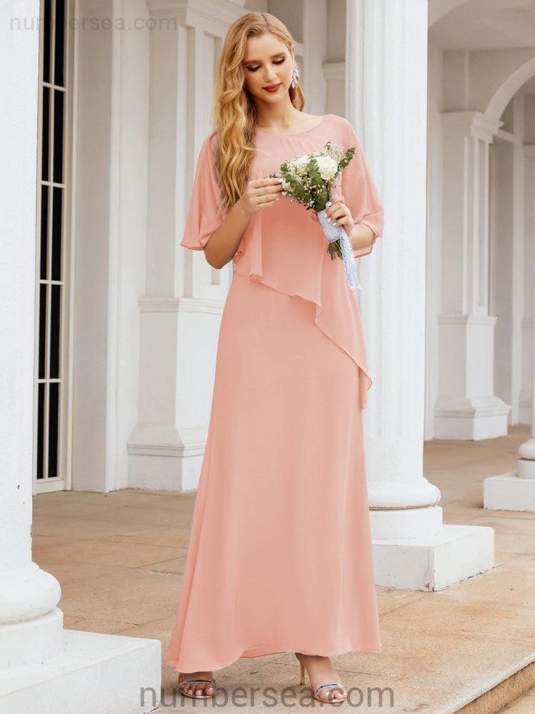 Numbersea Formal Party Gown Dress Long Chiffon Mother Of The Bride Dresses With Ruffle Cape 28026