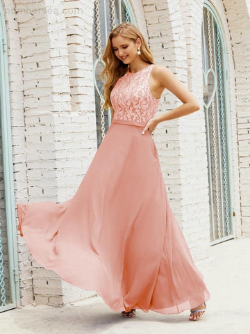 Lace Bridesmaid Dress Floor Length Evening Gowns with Pockets 28017-numbersea