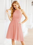 Numbersea Neckholder-Brautjungfernkleid aus Chiffon, kurz, ärmellos, formelles Partykleid, offener Rücken, 28023