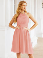 Numbersea Neckholder-Brautjungfernkleid aus Chiffon, kurz, ärmellos, formelles Partykleid, offener Rücken, 28023