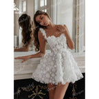 Vestido de novia bohemio corto con escote corazón y tirantes finos, de encaje, estilo sexy, 2025