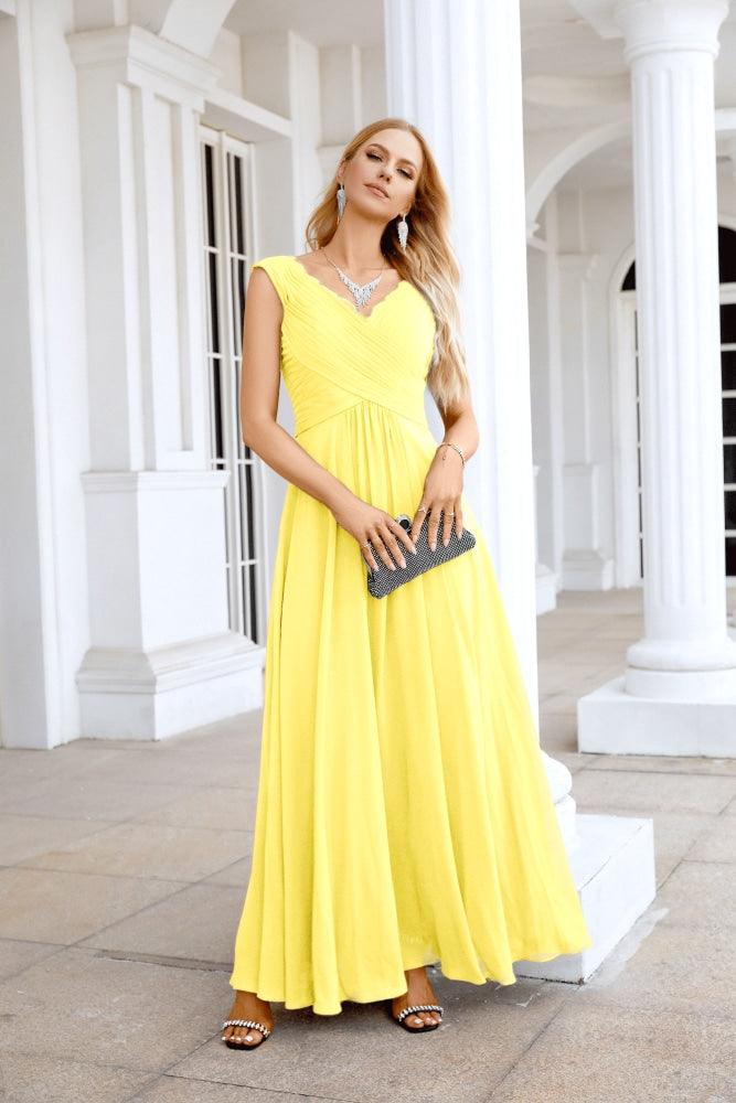 Ladies Chiffon V Neck Sleeveless Floor Length Bridesmaid Evening Dress Wedding Party Evening Dress 28126-numbersea