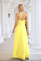 Ladies Chiffon Spaghetti Strap V Neck Front Slit Floor Length Bridesmaid Evening Dress Prom Party Wedding Evening Dress 28116-numbersea