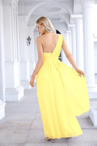 Ladies Chiffon One Shoulder Bridesmaid Evening Dress Wedding Party Evening Dress 28133-numbersea