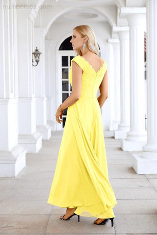 Ladies Chiffon V Neck Sleeveless Floor Length Bridesmaid Evening Dress Wedding Party Evening Dress 28126-numbersea