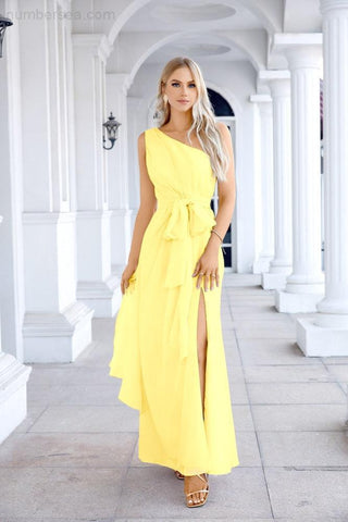 Ladies Chiffon One Shoulder Bridesmaid Evening Dress Wedding Party Evening Dress 28133-numbersea