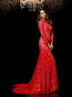 Sheath/Column Bateau Lace 3/4 Sleeves Long Lace Dresses