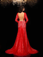 Sheath/Column Bateau Lace 3/4 Sleeves Long Lace Dresses