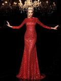 Sheath/Column Scoop Sequin Long Sleeves Long Sequins Dresses