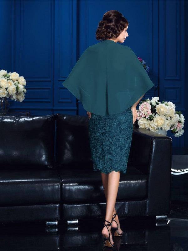 Vestidos cortos de encaje para madre de la novia, con corte tubo/columna, sin tirantes, mangas 1/2