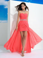 Sheath/Column Sweetheart Pleats Sleeveless Long Chiffon Dresses