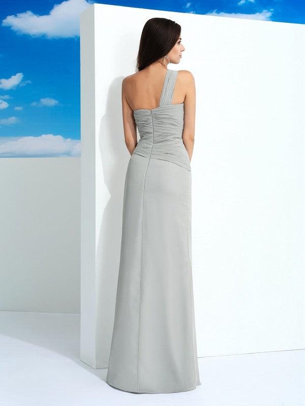 Etui-Linie One-Shoulder-Träger Falten Ärmellos Lange Chiffon Kleider