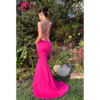 Vestido de fiesta sin mangas con cordones y tirantes de trompeta/sirena de satén