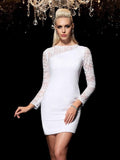 Sheath/Column Scoop Lace Long Sleeves Short Elastic Woven Satin Cocktail Dresses