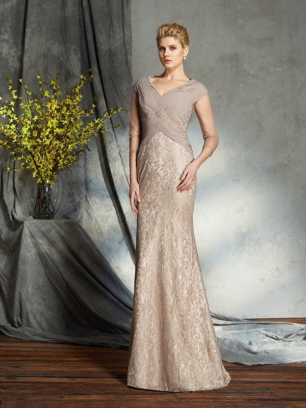 Sheath/Column V-neck 3/4 Sleeves Long Chiffon Mother of the Bride Dresses