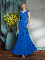 Sheath/Column V-neck Lace Short Sleeves Long Chiffon Mother of the Bride Dresses