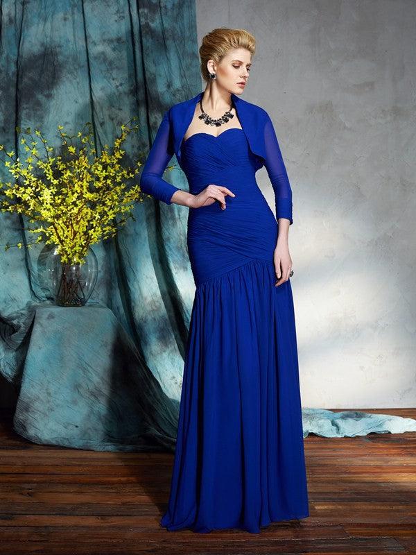 Vestidos de madre de la novia de gasa larga, sin mangas, con escote corazón, pliegues y corte columna