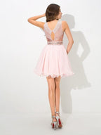 Numbersea A-Line/Princess Sheer Neck Sequin Sleeveless Short Chiffon Cocktail Dresses