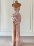 Vestido elegante formal de fiesta largo hasta el suelo sin mangas sin tirantes con lentejuelas y brillo Vestidos de fiesta de lentejuelas