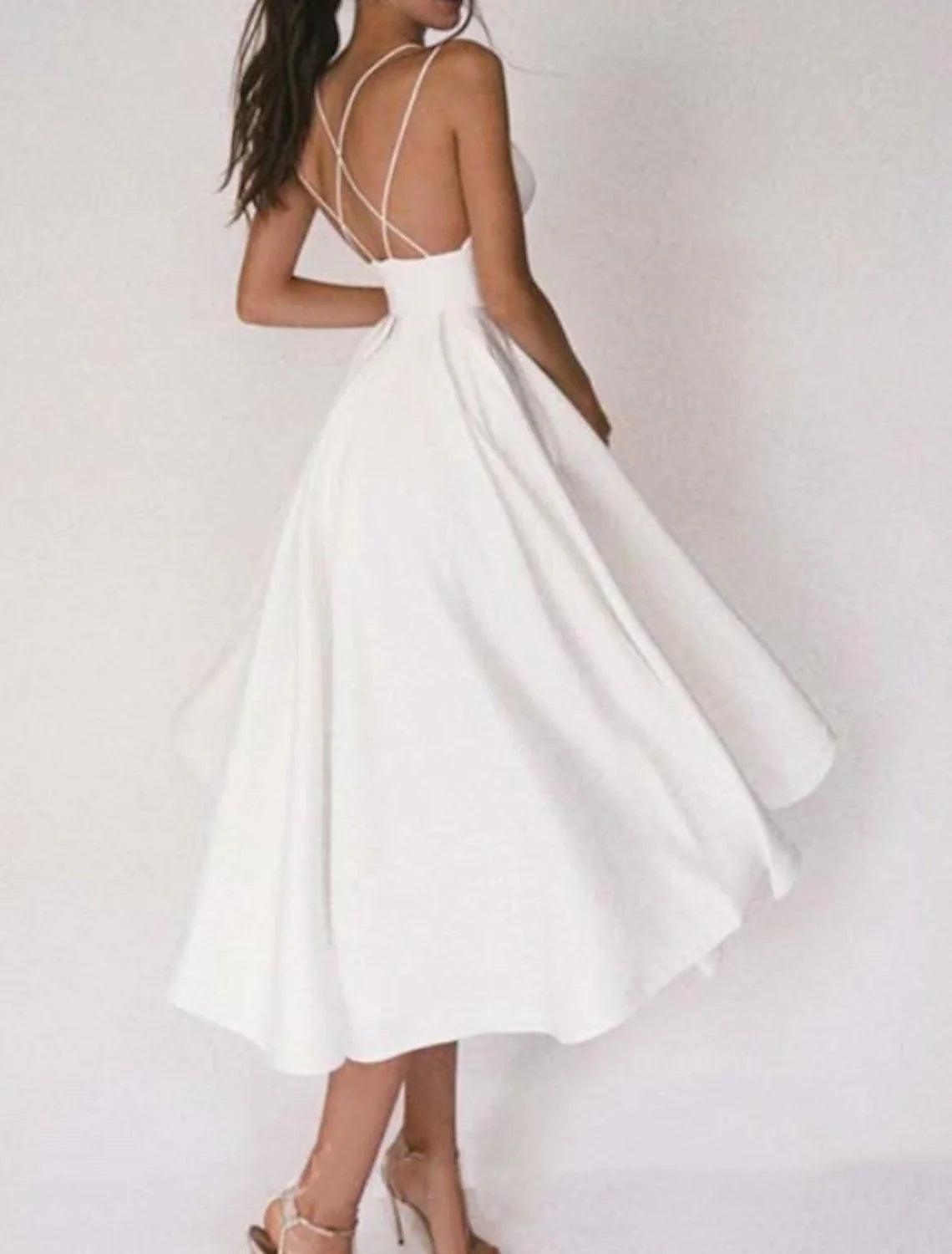 Vestidos de novia de corte A, escote corazón, camisola, tirantes finos, largo hasta la rodilla, de gasa, con pliegues