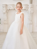Elegantes weißes Tüllkleid für Blumenmädchen mit Schleppe 