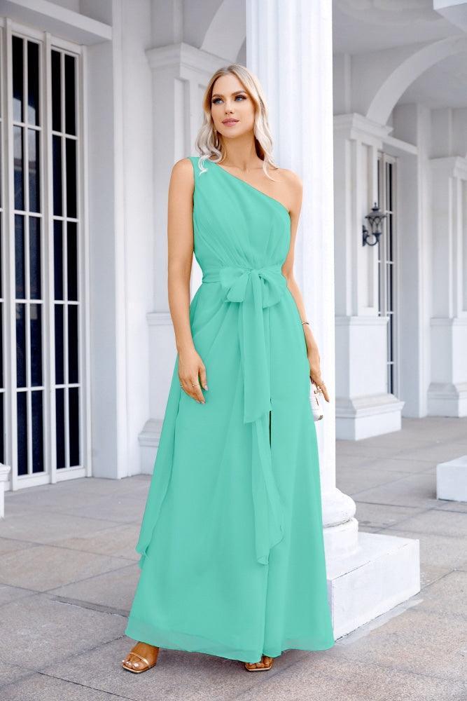 Ladies Chiffon One Shoulder Bridesmaid Evening Dress Wedding Party Evening Dress 28133-numbersea