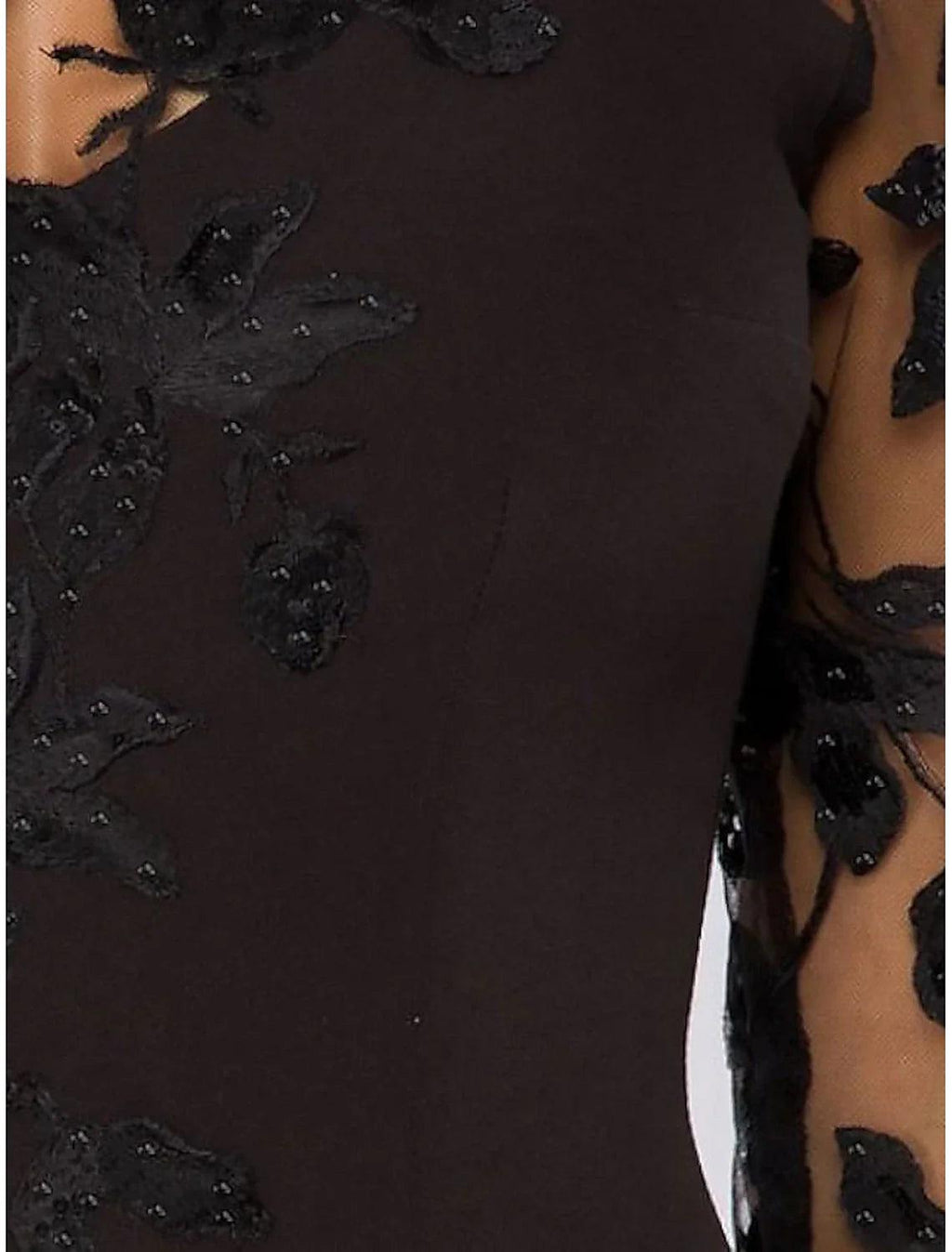 Gown Dress Wedding Guest Fall Court Train 3/4 Length Sleeve Jewel Neck Satin with Beading Slit Appliques Evening Dress