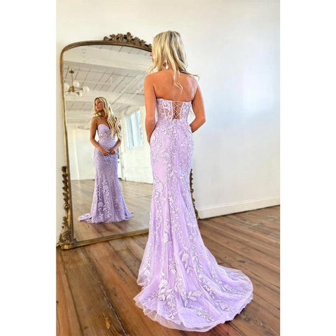Sheath Sweetheart Lace Appliques Long Prom Dress for Teens
