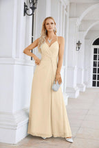 Ladies Chiffon Spaghetti Strap V Neck Front Slit Floor Length Bridesmaid Evening Dress Prom Party Wedding Evening Dress 28116-numbersea