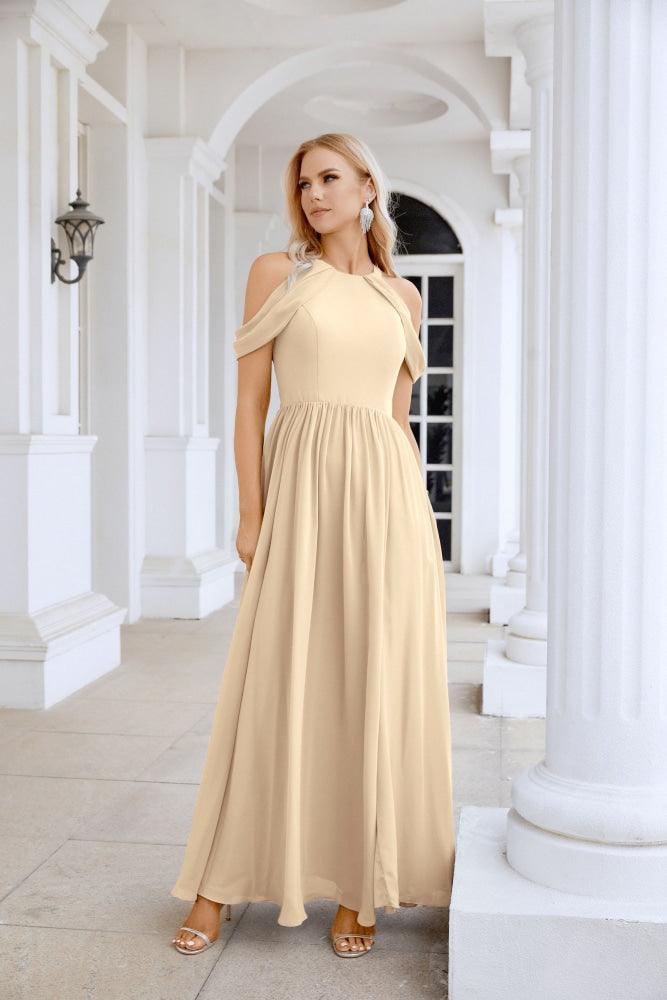 Ladies Chiffon Off Shoulder Swing Sleeve Front Slit Bridesmaid Evening Dress Wedding Party Evening Dress 28117-numbersea