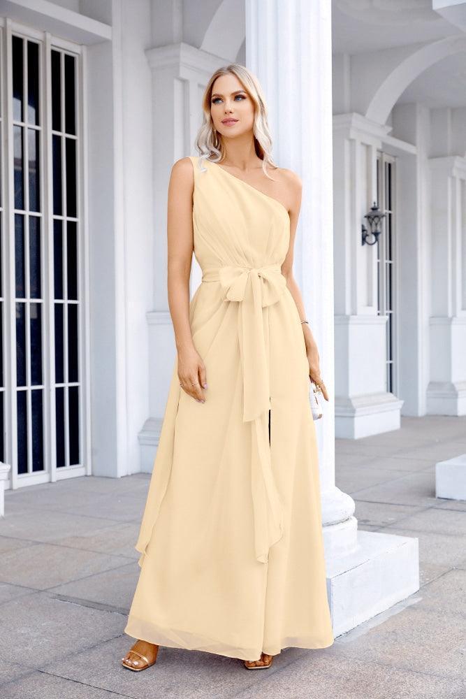 Ladies Chiffon One Shoulder Bridesmaid Evening Dress Wedding Party Evening Dress 28133-numbersea