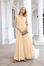 Ladies Chiffon V Neck Sleeveless Floor Length Bridesmaid Evening Dress Wedding Party Evening Dress 28126-numbersea