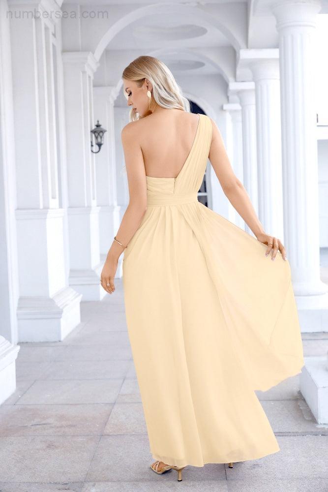 Ladies Chiffon One Shoulder Bridesmaid Evening Dress Wedding Party Evening Dress 28133-numbersea