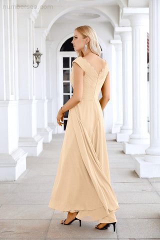 Ladies Chiffon V Neck Sleeveless Floor Length Bridesmaid Evening Dress Wedding Party Evening Dress 28126-numbersea