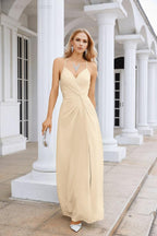 Ladies Chiffon Spaghetti Strap V Neck Front Slit Floor Length Bridesmaid Evening Dress Prom Party Wedding Evening Dress 28116-numbersea
