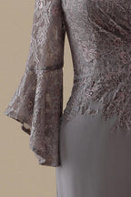 Mother of Bride Dress V Neck Lace Long Sleeves