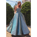 Vestido de fiesta largo con escote corazón, plisado y brillante, con bolsillos, vestido de noche formal 