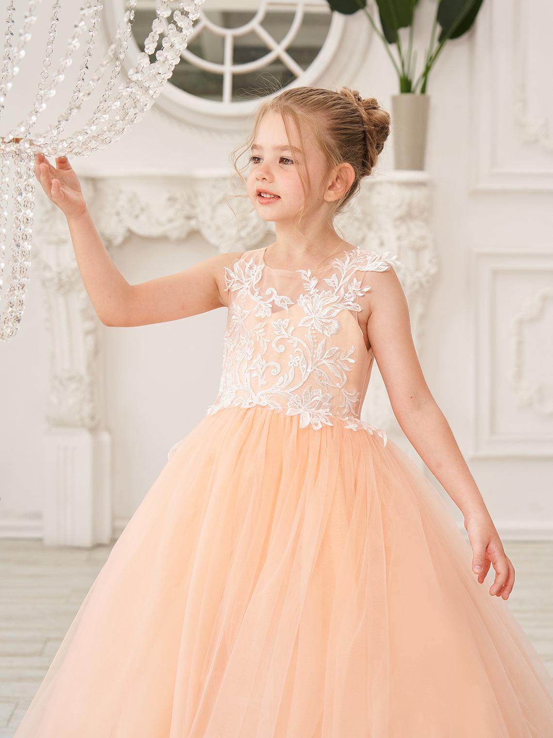 Elegante vestido de tul sin mangas estilo princesa de corte A para niña de las flores 