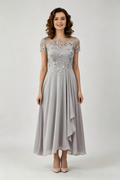 Mother of The Bride Dress Short Sleeve Lace Embroidery Chiffon Long Formal Evening Gown