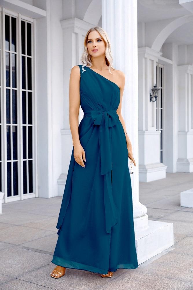Ladies Chiffon One Shoulder Bridesmaid Evening Dress Wedding Party Evening Dress 28133-numbersea