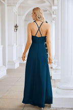 Ladies Chiffon Spaghetti Strap V Neck Front Slit Floor Length Bridesmaid Evening Dress Prom Party Wedding Evening Dress 28116-numbersea