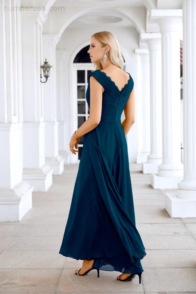 Ladies Chiffon V Neck Sleeveless Floor Length Bridesmaid Evening Dress Wedding Party Evening Dress 28126-numbersea