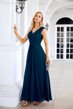Ladies Chiffon V Neck Sleeveless Floor Length Bridesmaid Evening Dress Wedding Party Evening Dress 28126-numbersea