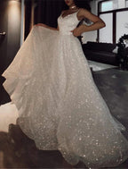 Vestido brillante para boda, fiesta, cumpleaños, corte de cola, sin mangas, tirantes finos, tul con lentejuelas, vestidos de fiesta