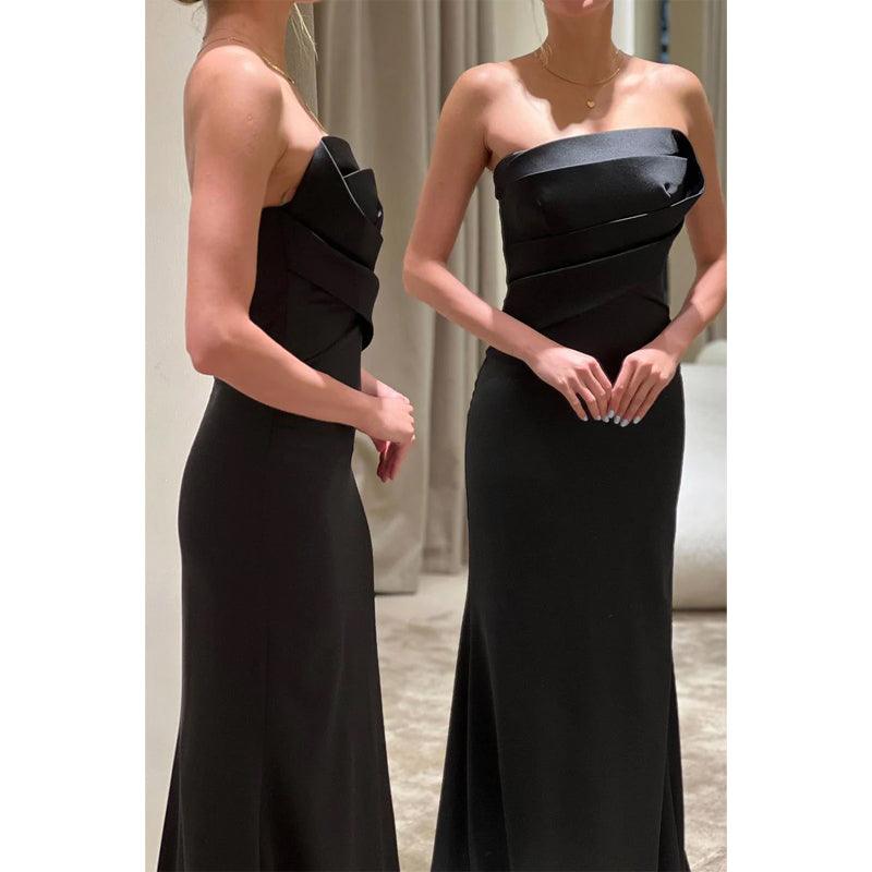 Etui-Linie/Säule Trägerloses Satin Falten Langes Abendkleid 