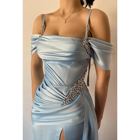 Sweetheart Sleeveless Sequined Ruched Satin A-Line Long Evening Dress